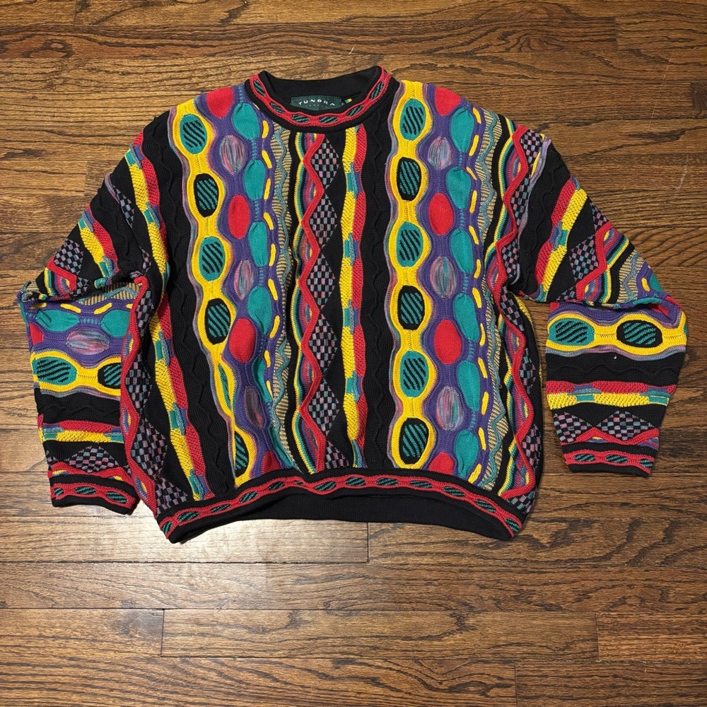 Vintage Tundra Chunky Cotton Eclectic Colorful Grandpa Pullover Sweater